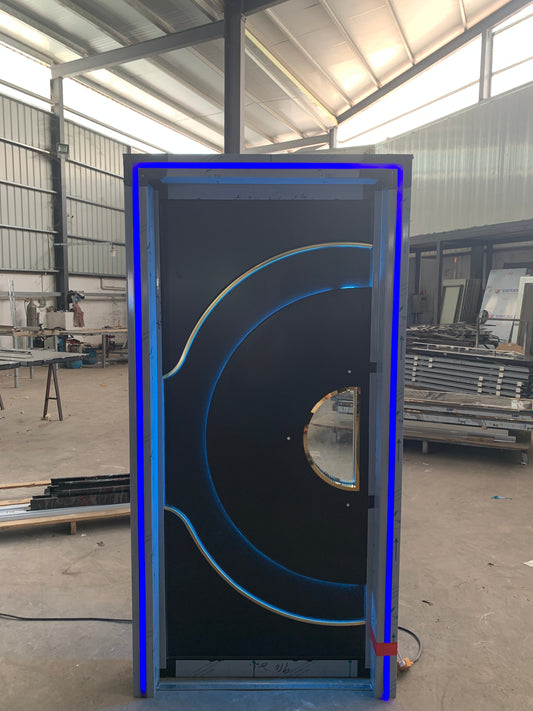 LED-lit fire-resistant soundproof door designed for commercial spaces, showcasing its sleek and modern design.