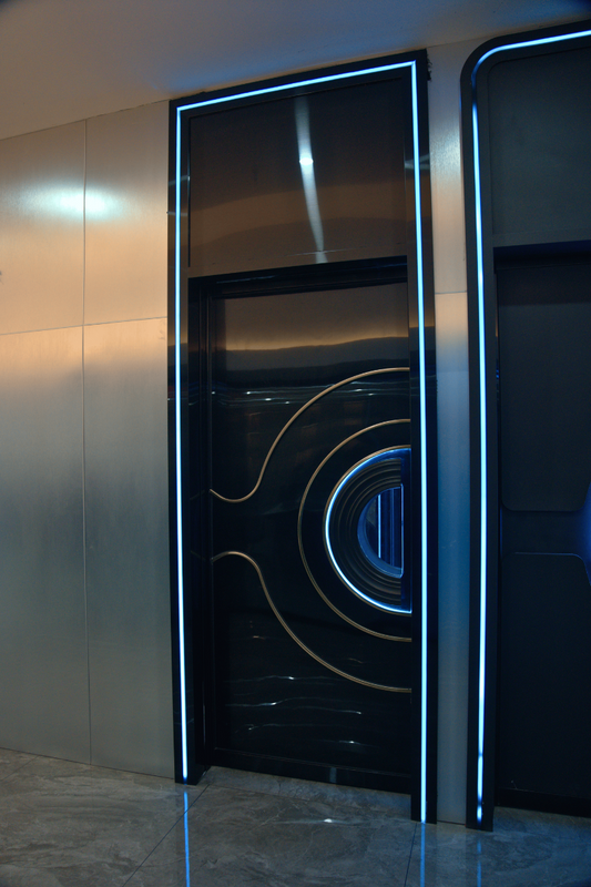 A fire-resistant soundproof door with integrated LED lighting, ideal for enhancing safety, privacy, and comfort in commercial spaces like hotels and offices.
