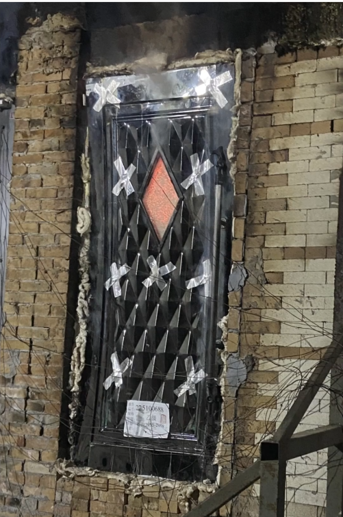 A fire-resistant and soundproof door undergoing real fire testing, showing its durability and thermal protection in extreme conditions.
