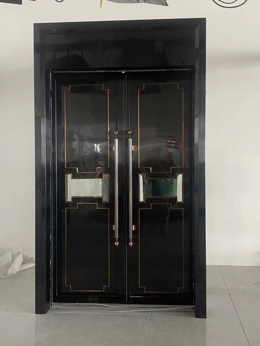 A sleek, modern office equipped with a closed soundproof door, creating a quiet environment conducive to focused work.
