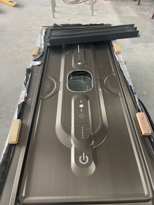 Fire-rated soundproof door during pre-installation phase, showing frame components, seal positions, and compliance-ready design for inspection.