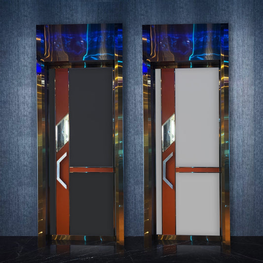 Luxury enhanced-level soundproof doors with elegant metallic frames, ideal for VIP KTV rooms and premium entertainment venues