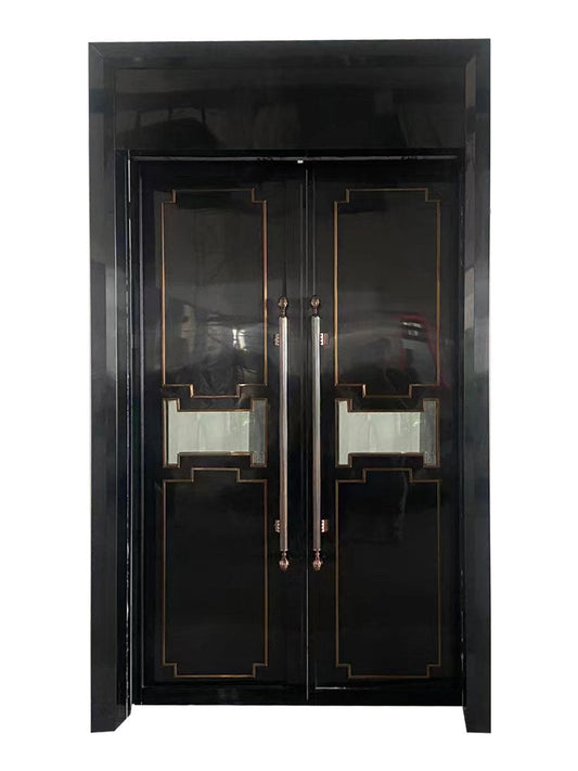 Luxury soundproof door with black design and gold accents, ideal for high-end KTV or VIP rooms offering sound privacy and aesthetic appeal.