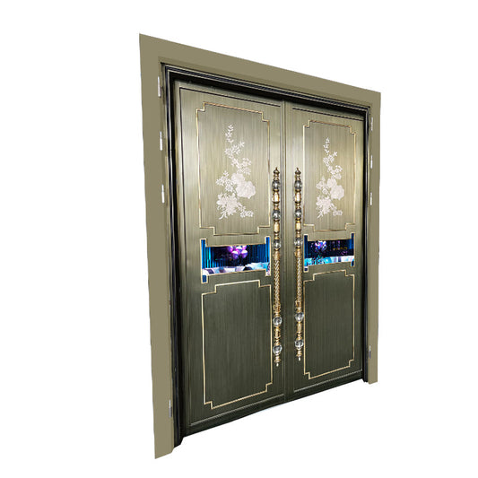 Luxury soundproof door with LED lighting and intricate floral design, ideal for high-end commercial and private spaces.