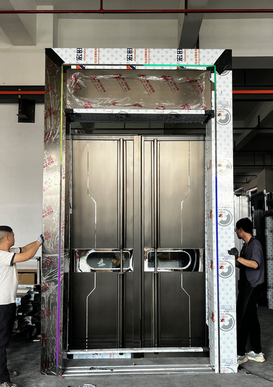 Installation of custom soundproof doors in a commercial space for enhanced noise reduction and fire resistance.