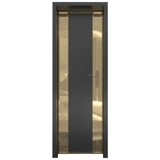 Elegant soundproof bathroom door in gold and black finish, designed for privacy and noise reduction in restrooms