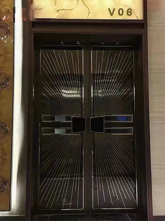 Elegant V06 style soundproof door with geometric design, featuring sleek lines and modern aesthetics, perfect for contemporary spaces requiring noise reduction and style